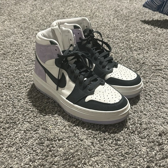 Purple and Navy blue platform high top Jordan 1s with a zipper. - Picture 2 of 6